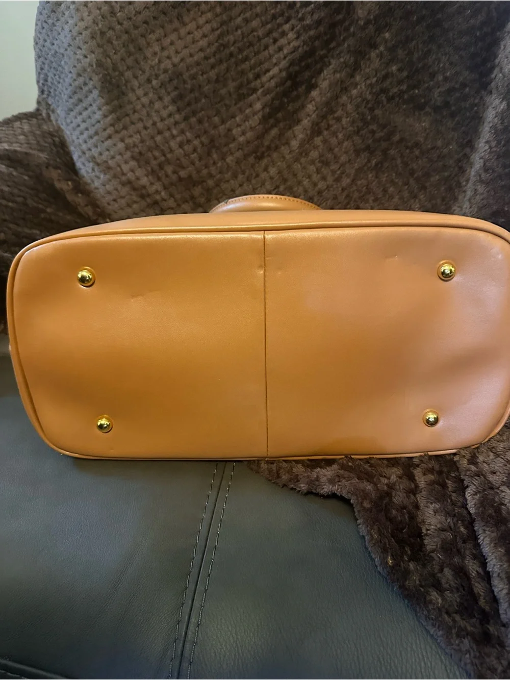Joy & Iman Mint and Tan Dome Satchel with Gold Chain Accent